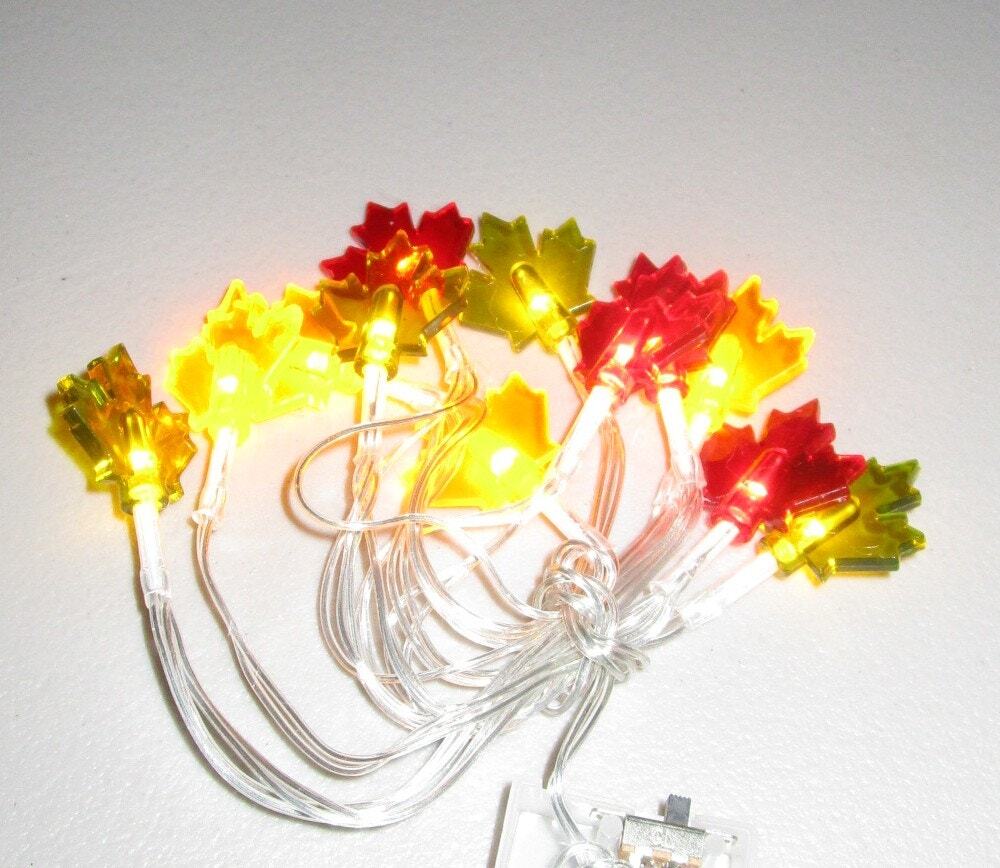 Autumn Leaves String Lights 12 Ct 4.3 Ft Battery Operated DIY Crafts Wreaths